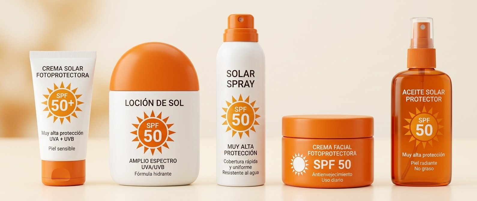 diferentes productos con fotoprotección