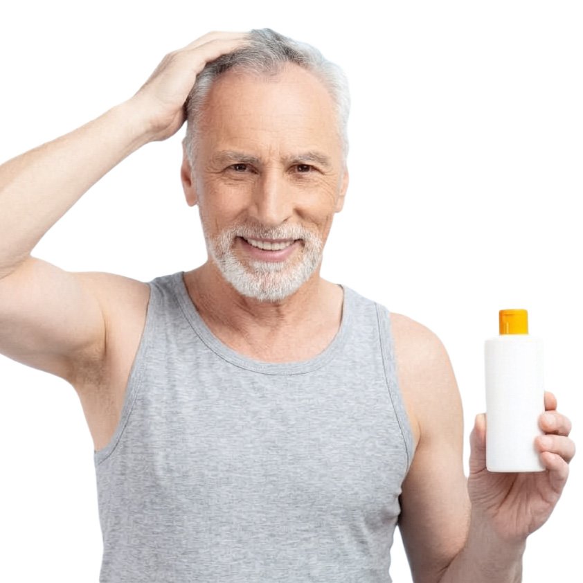 Hombre usando shampoo anticaida